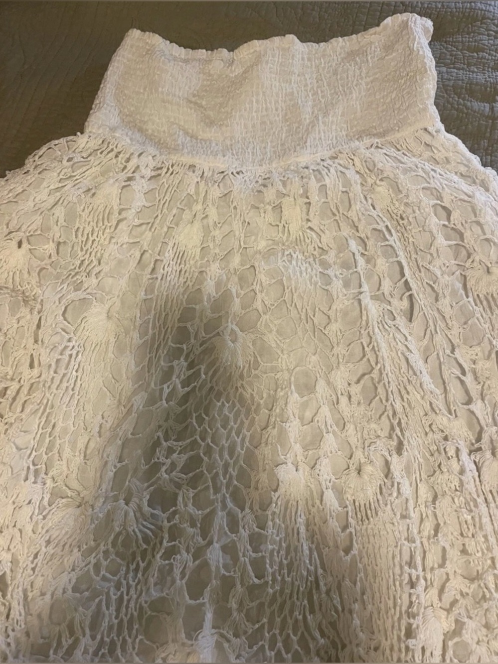 White Crochet Strapless coverup